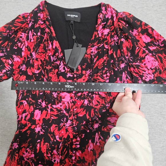 The Kooples Firework Print Midi Dress Black Red Pink V-Neck Size 1 FROB24151K - Picture 6 of 16